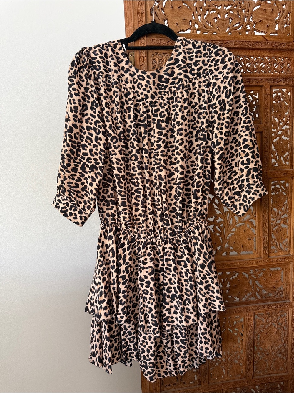 Zadig & Voltaire Beige and Black Leopard Print Tiered Dress